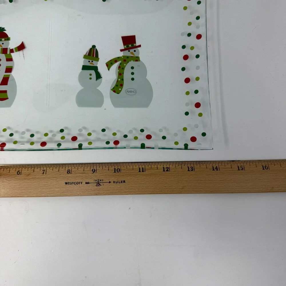 The Pampered Chef Snowmen‎ Dots Divided Platter Serving Tray  Christmas Glass